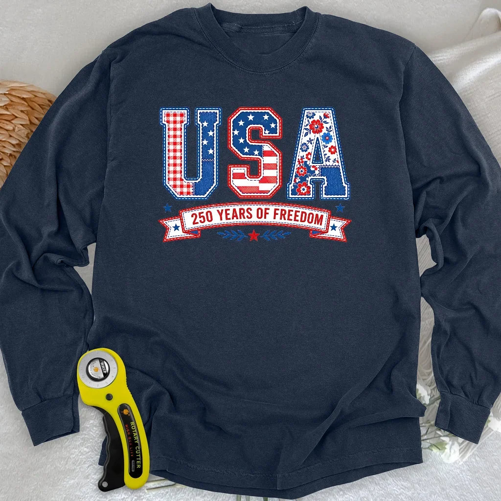 USA Patchwork Freedom Long Sleeve T-shirt