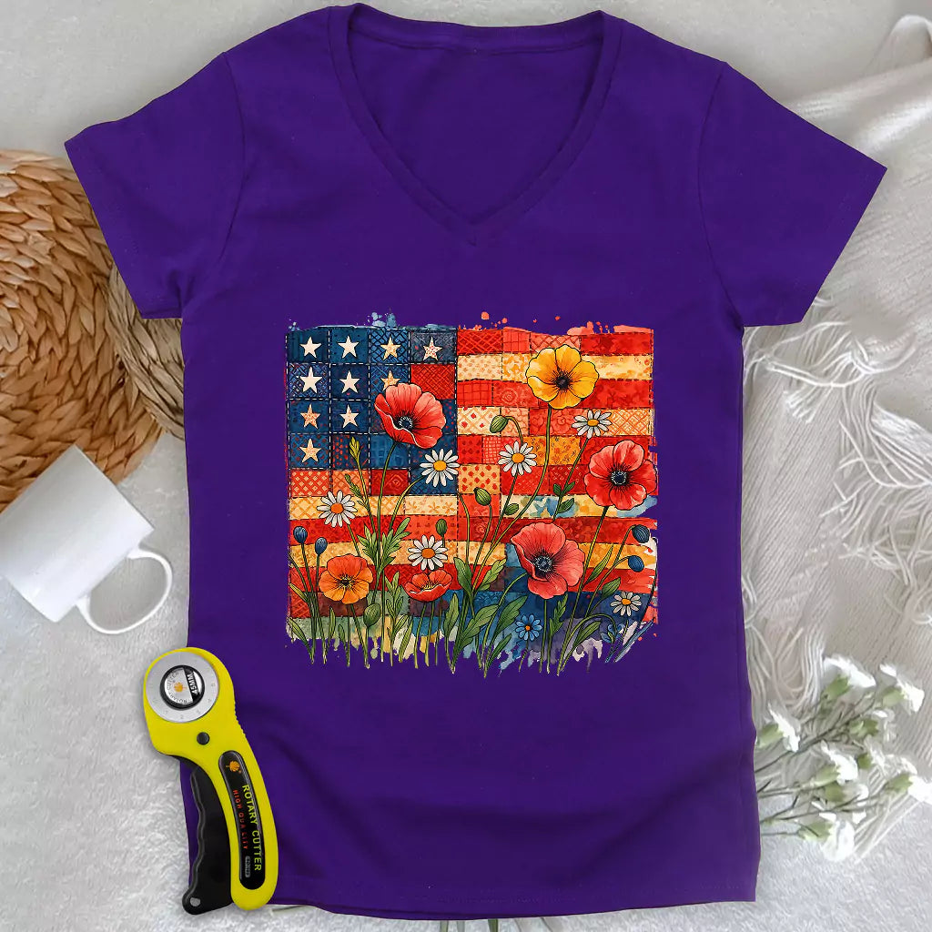 Patchwork Floral Lady V-neck
