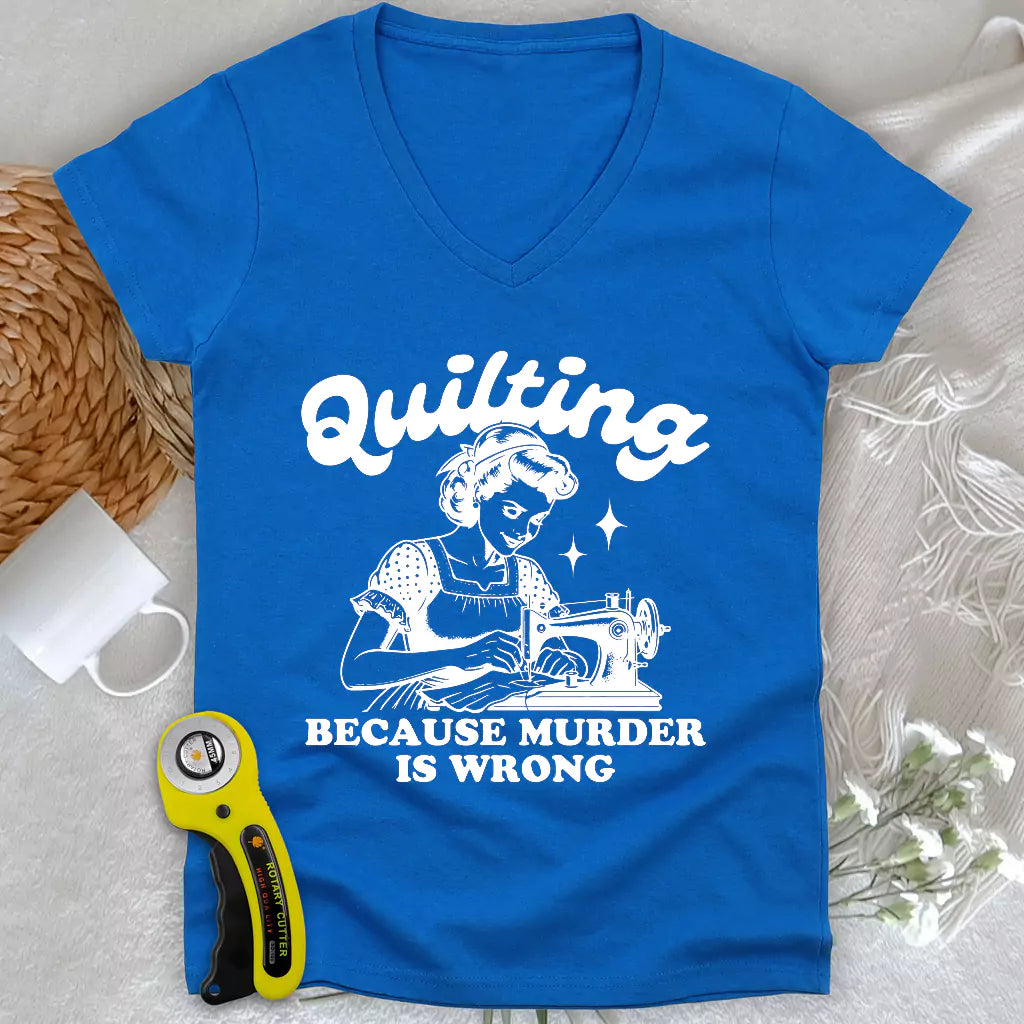 Quilting Not Murder Lady V-neck