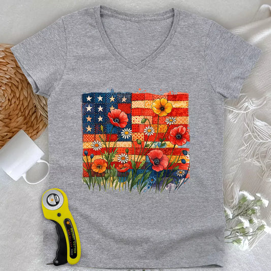 Patchwork Floral Lady V-neck