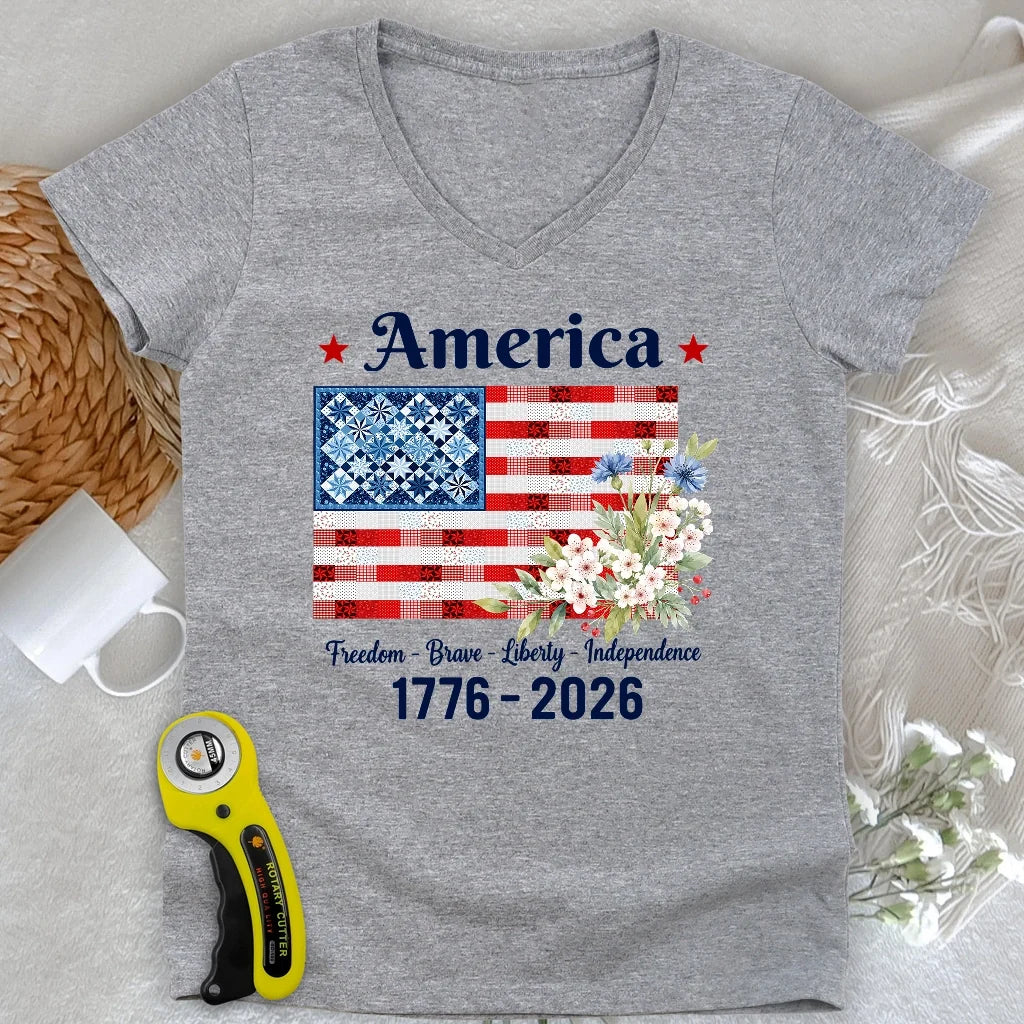 American Patchwork Bloom Lady V-neck