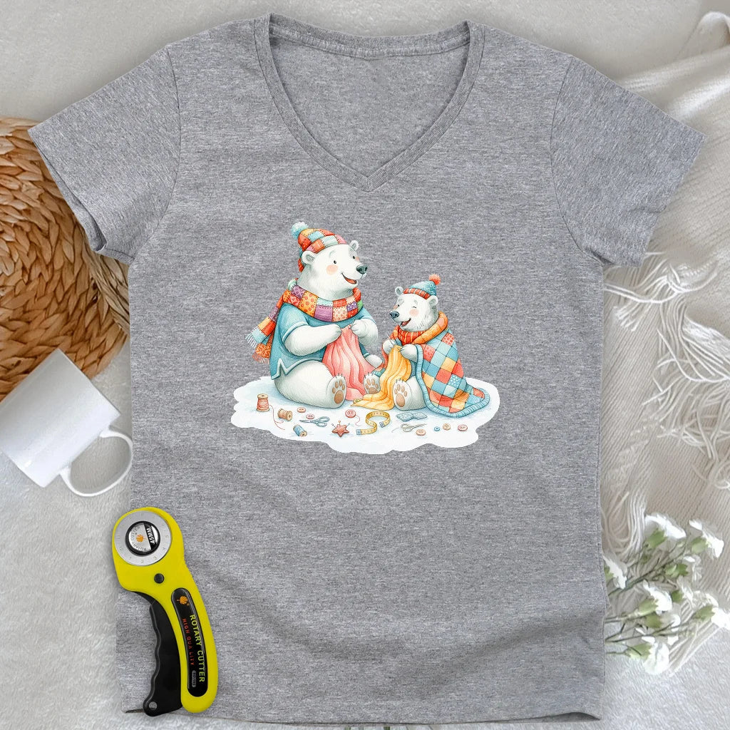 Beary Quilt Time Lady V-neck