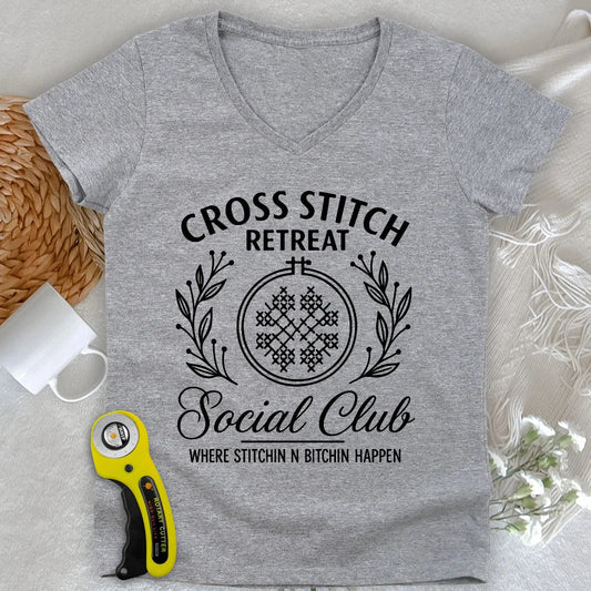 Cross Stitch Retreat Lady V-neck