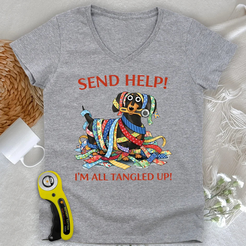 Fabric Strip Mess Lady V-neck