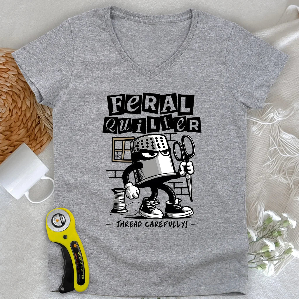 Feral Quilter Lady V-neck