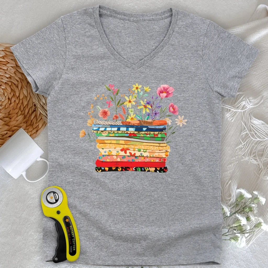 Floral Fabric Lady V-neck