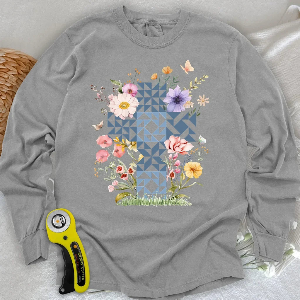 Floral Faith Quilt Long Sleeve T-shirt