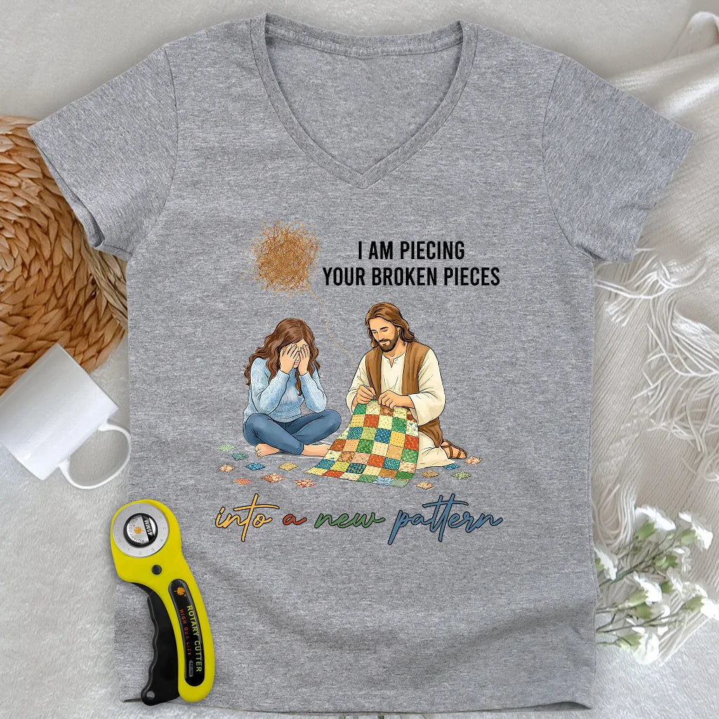 God Piecing Broken Pieces Lady V-neck