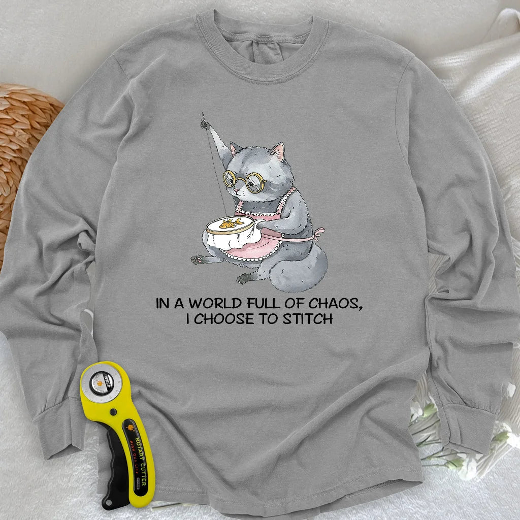 Granny Cat Sewist Long Sleeve T-shirt