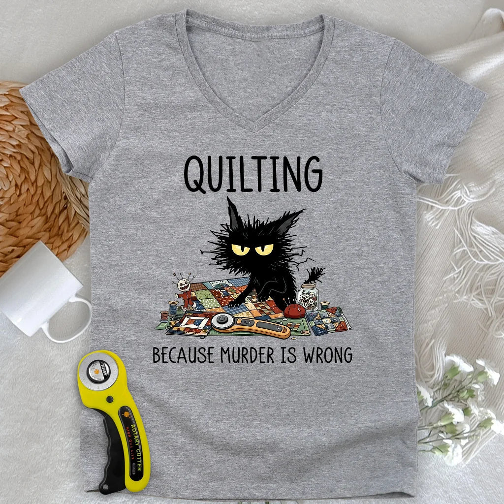 Grumpy Quilter Cat Lady V-neck
