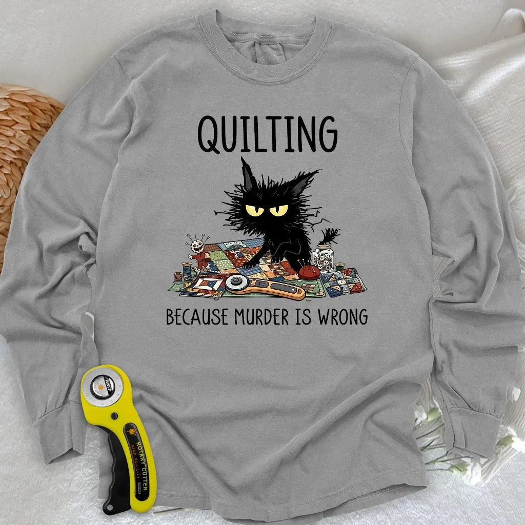 Grumpy Quilter Cat Long Sleeve T-shirt