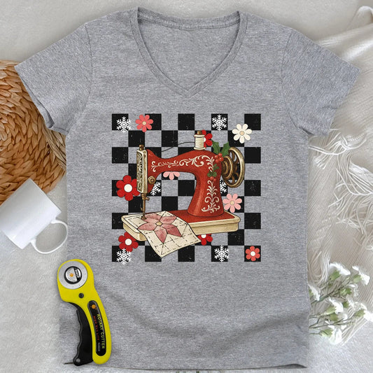Holly Jolly Stitcher Lady V-neck