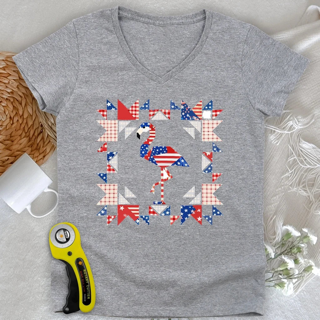 Liberty Flamingo Patchwork Lady V-neck