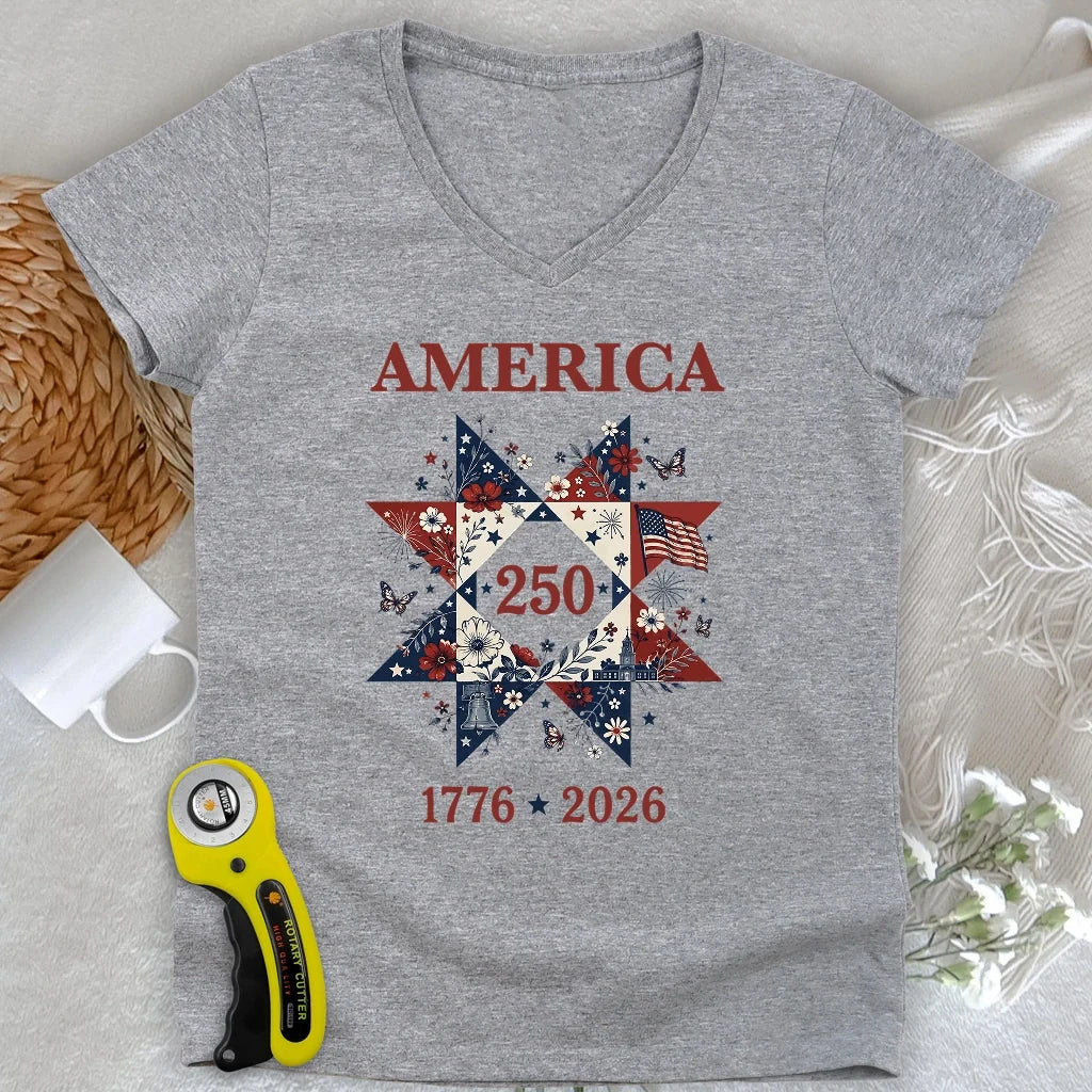 Liberty In Bloom Quilt Lady V-neck