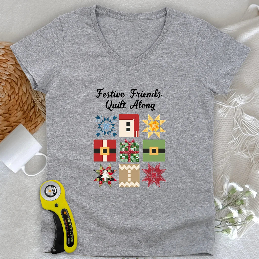 Merry Makers Quilt Lady V-neck