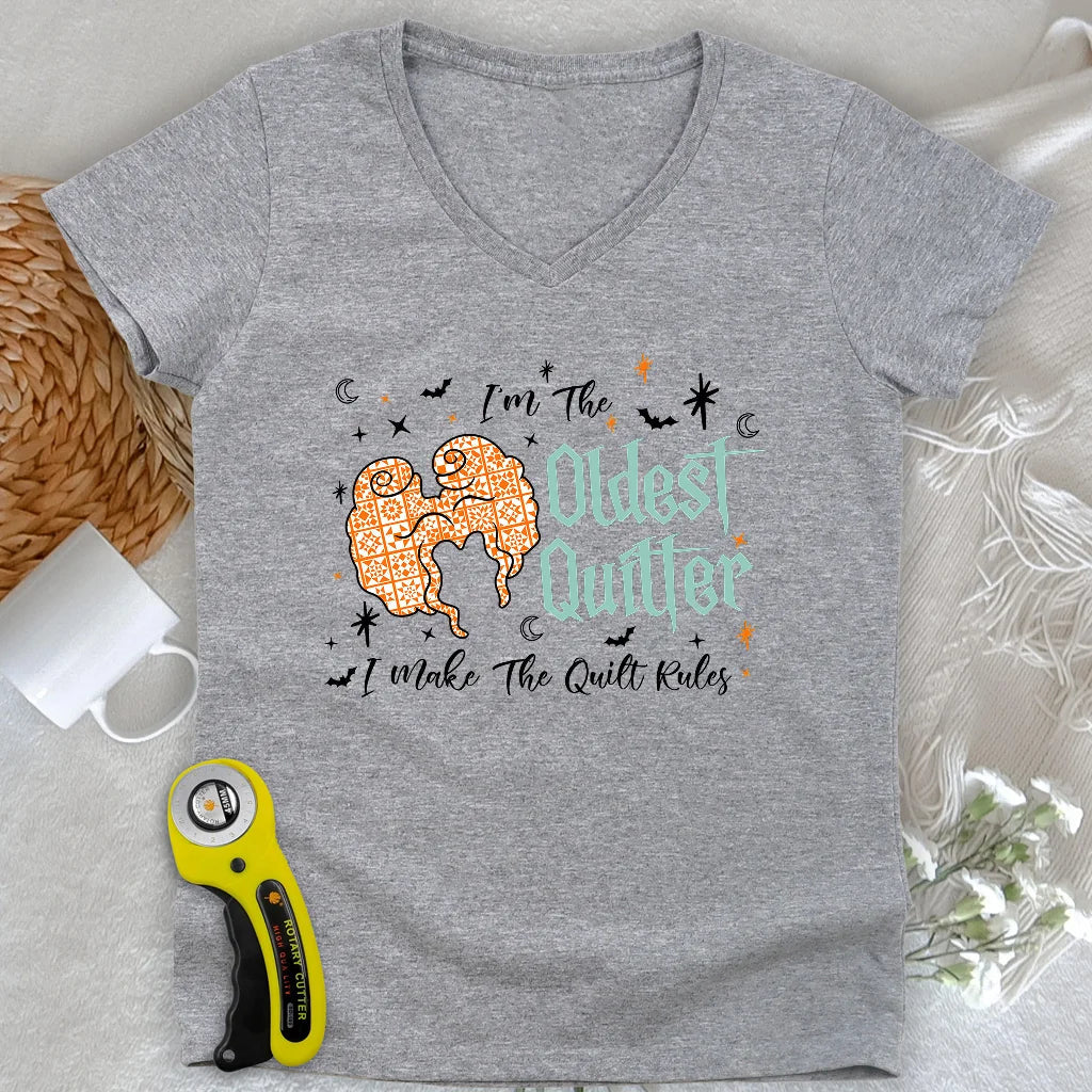 Oldest Quilter Lady V-neck