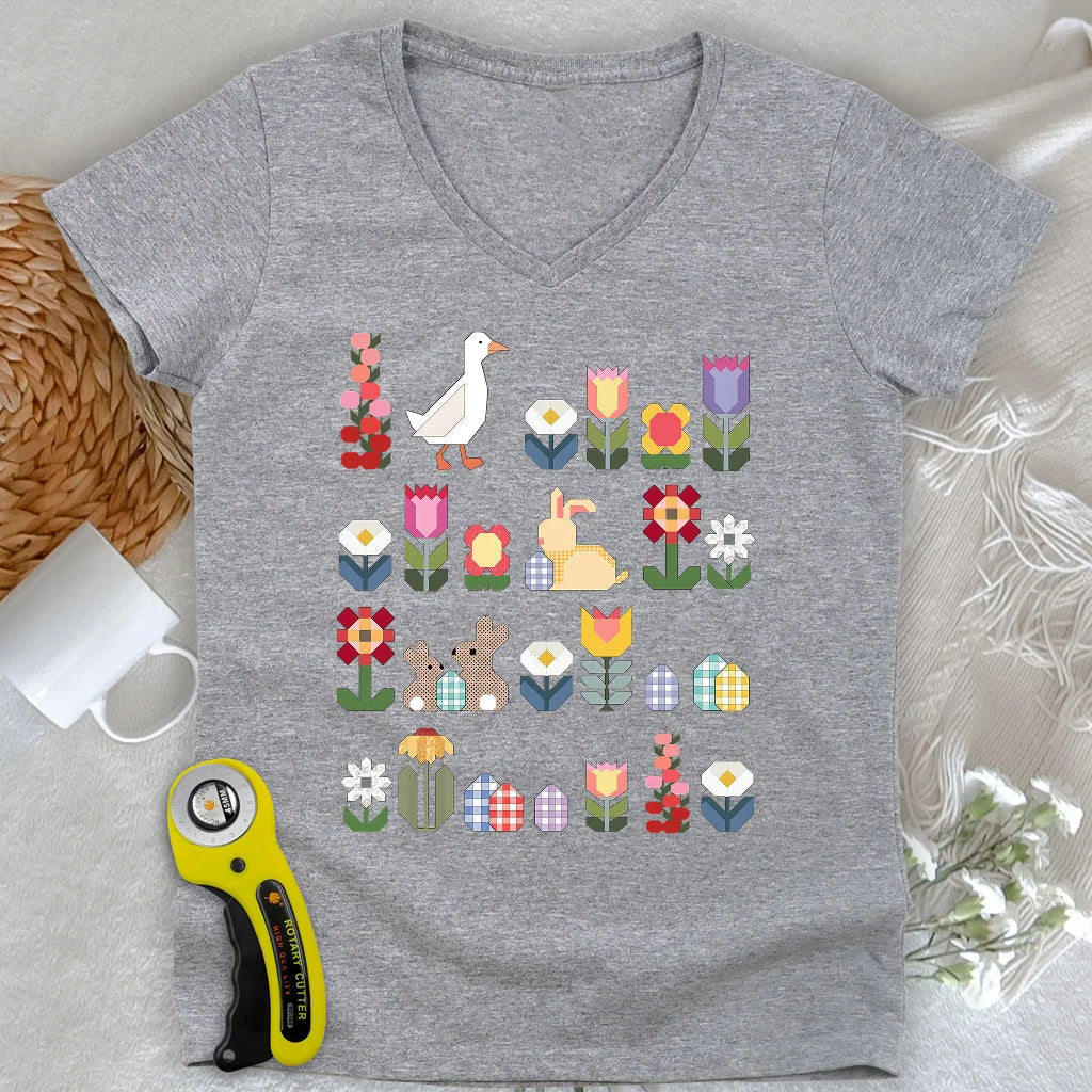 Patchwork Blooms Lady V-neck