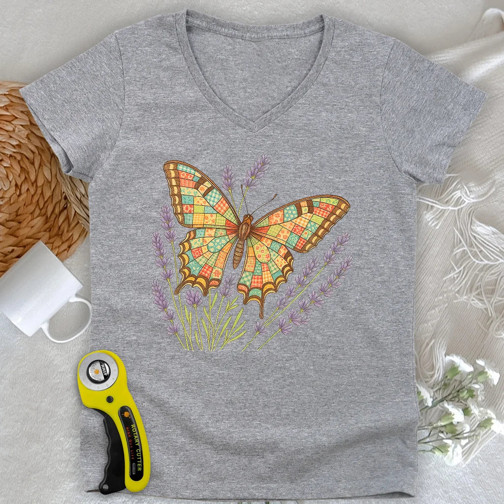 Patchwork Butterfly Lady V-neck