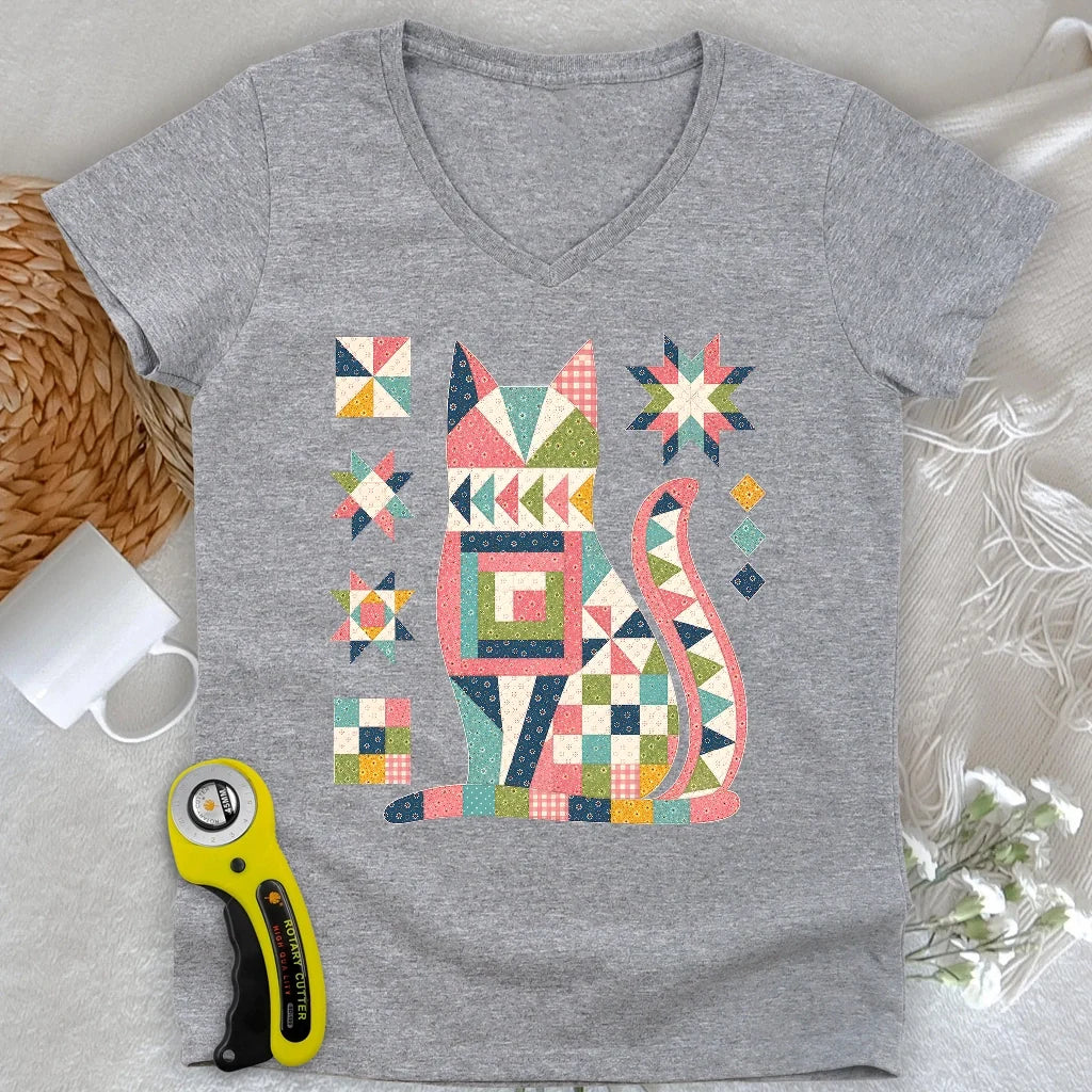 Patchwork Cat Lady V-neck