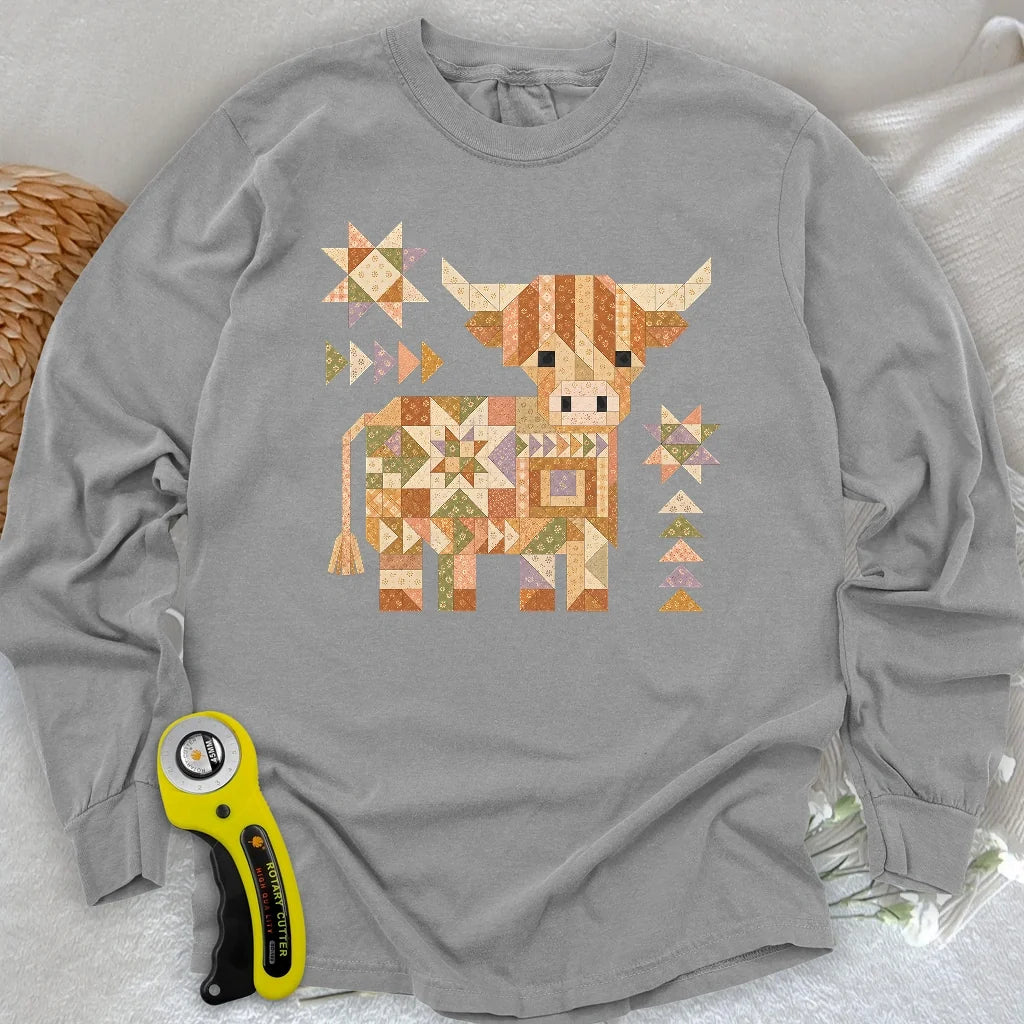 Patchwork Highland Cow Long Sleeve T-shirt