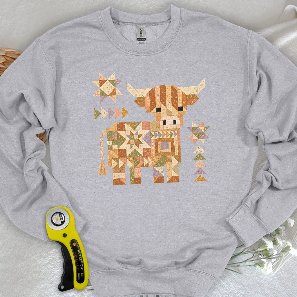 Patchwork Highland Cow Sweatshirt