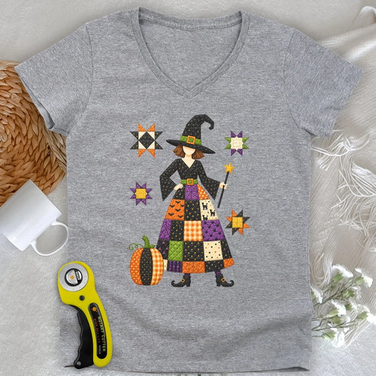 Patchwork Quilt Witch Lady V-neck
