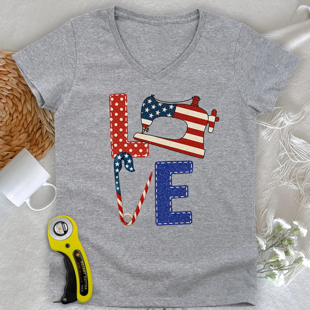 Patriotic Sewist Lady V-neck