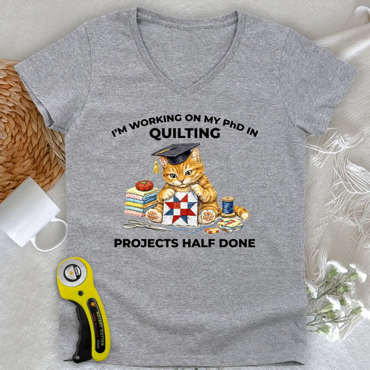 PhD In Quilting Lady V-neck