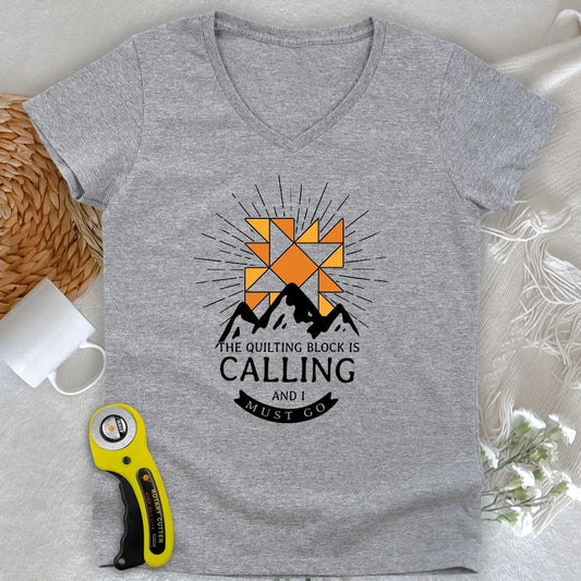Quilt Block Calling Lady V-neck