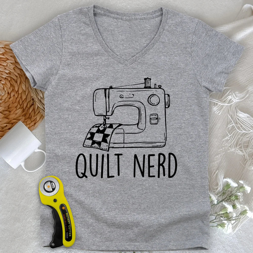 Quilt Nerd Lady V-neck