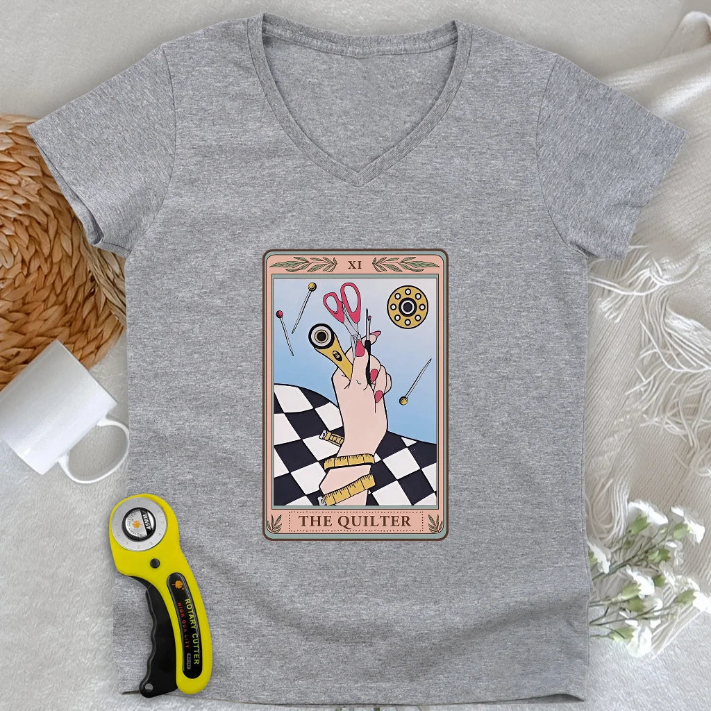 Quilter Tarot Lady V-neck