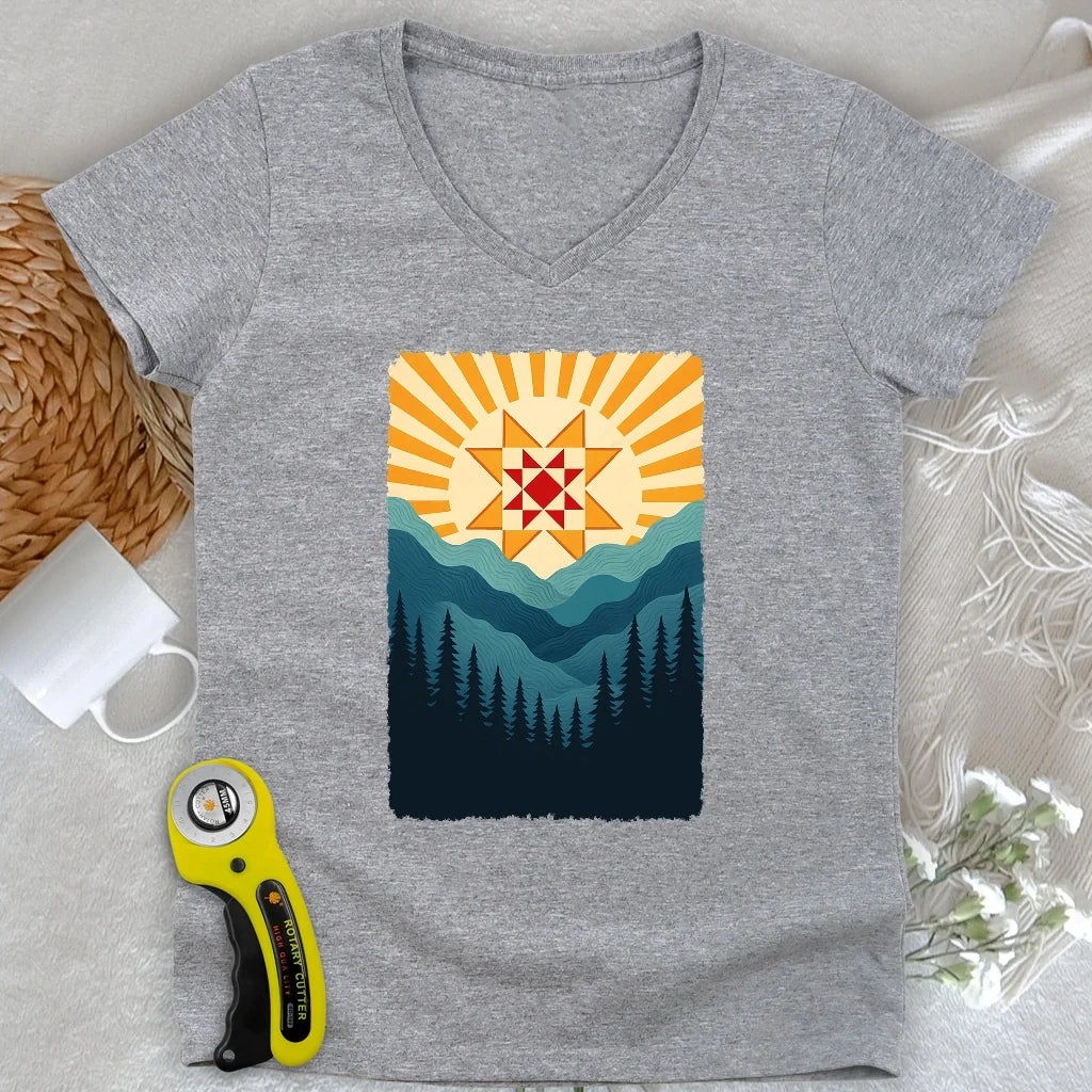 Quilting Sun Lady V-neck