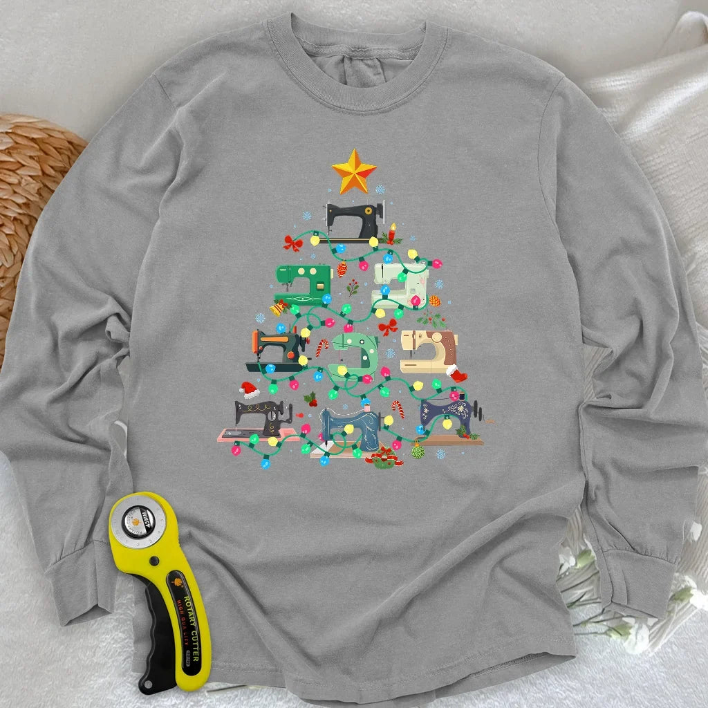 Sewing Christmas Tree Long Sleeve T-shirt