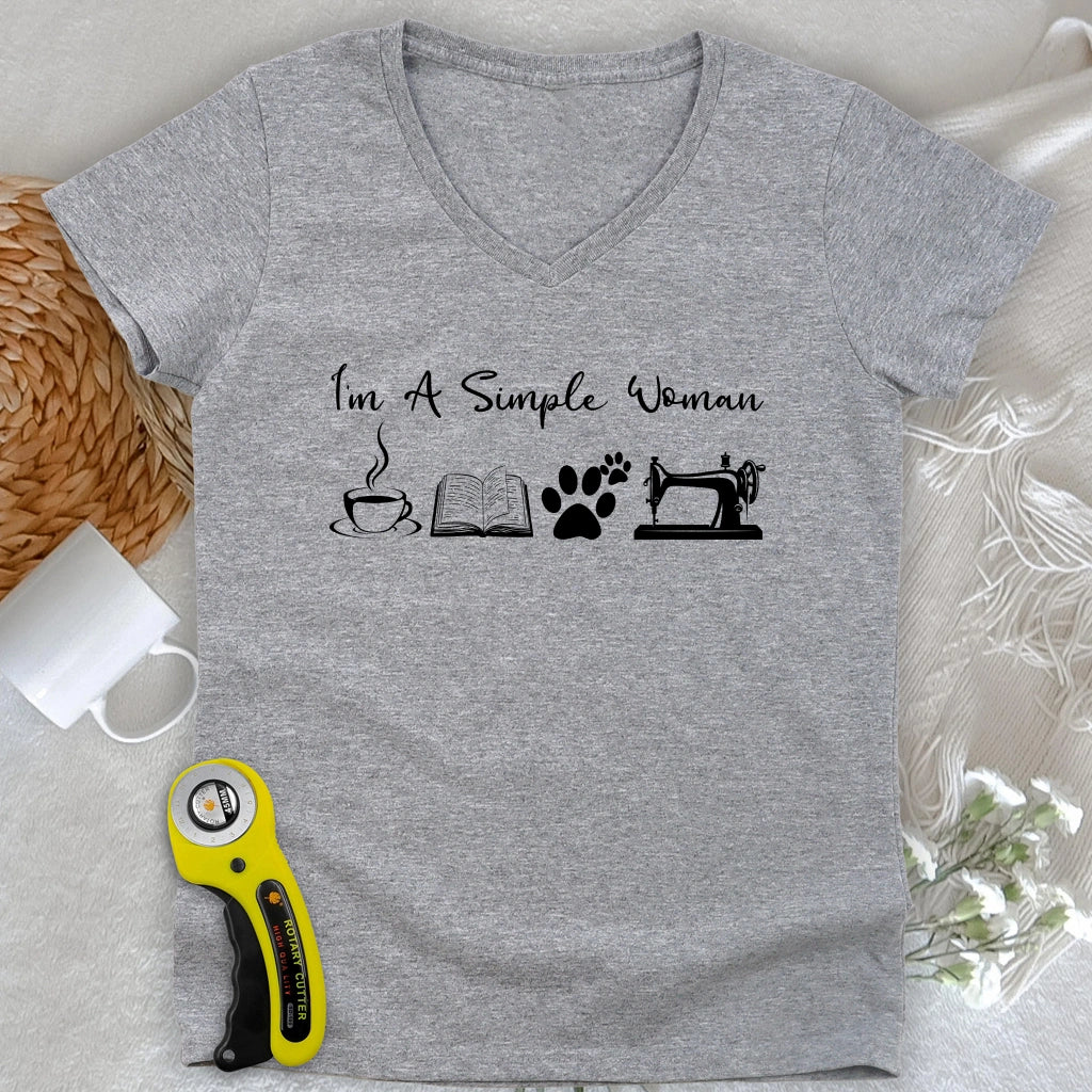 Sewing Woman Lady V-neck