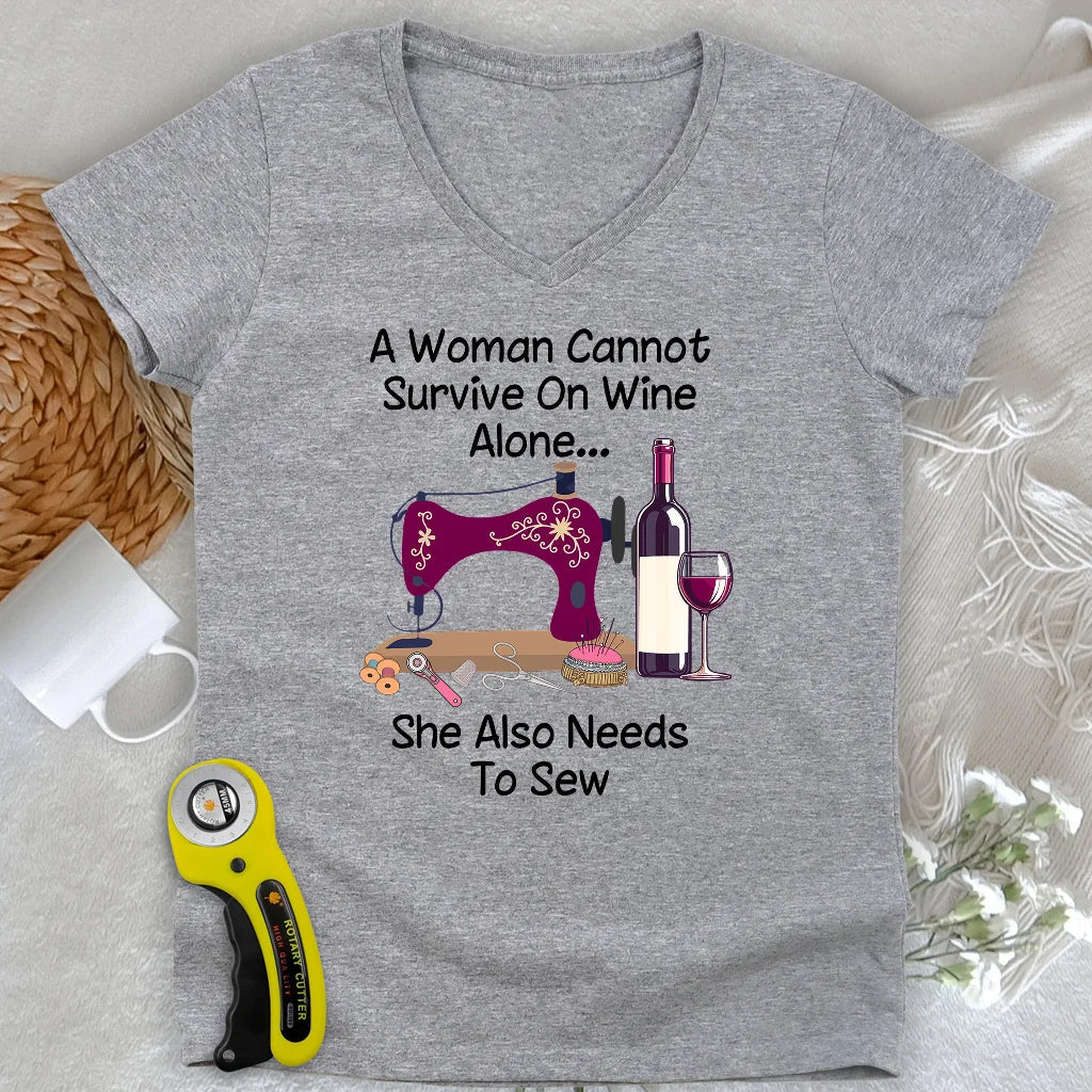 Sewing and Wining Lady V-neck