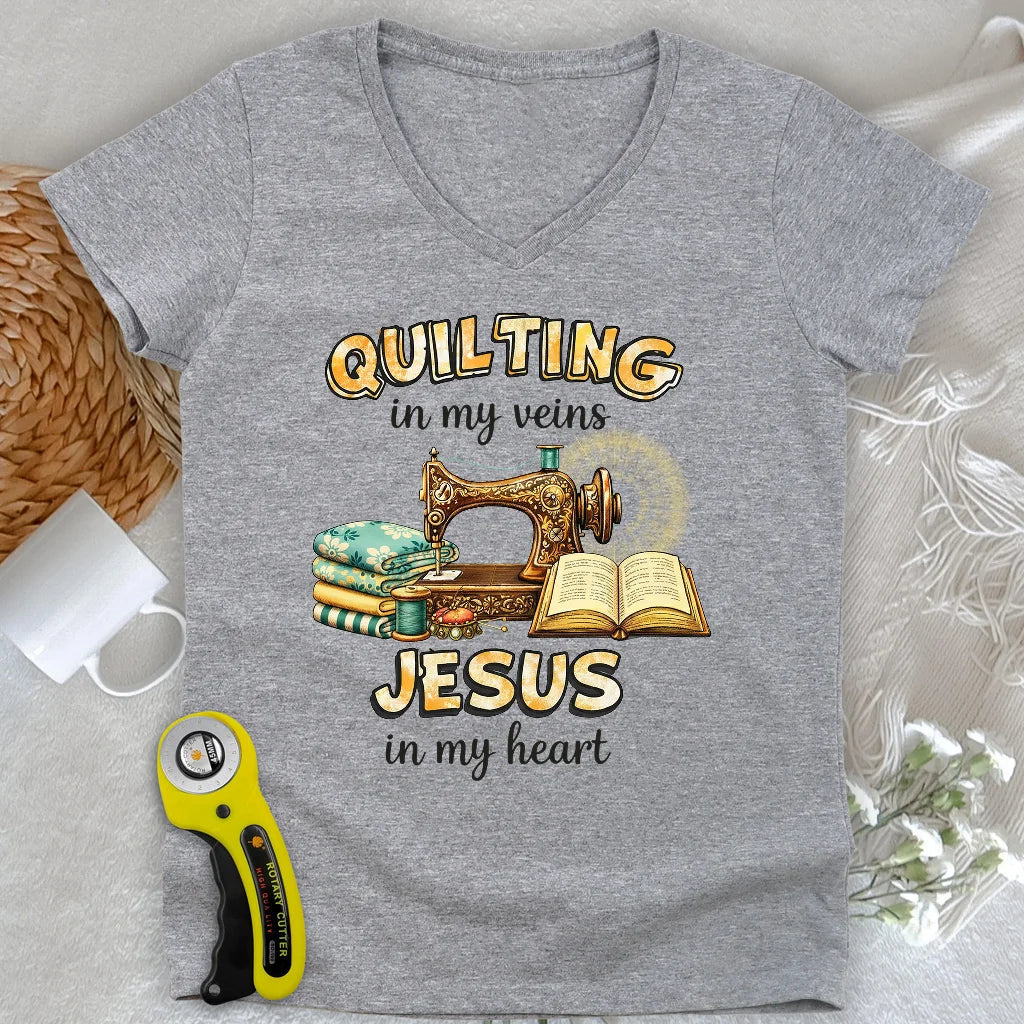 Sewn With Jesus Lady V-neck