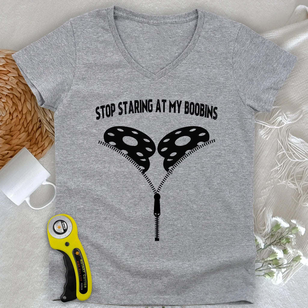 Stop Staring At Boobins Lady V-neck