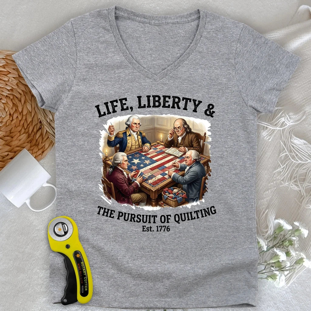 United We Quilt 1776 Lady V-neck