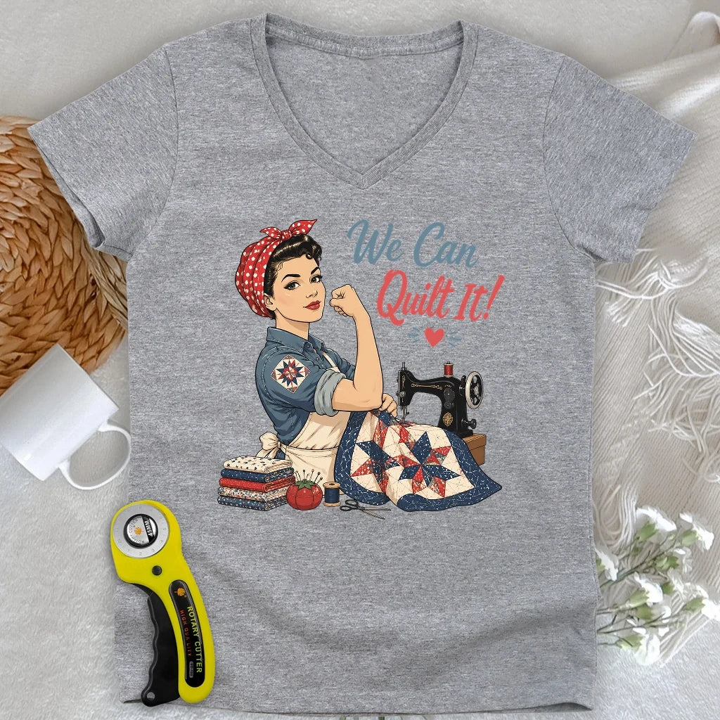 We Can Quilt It Lady V-neck