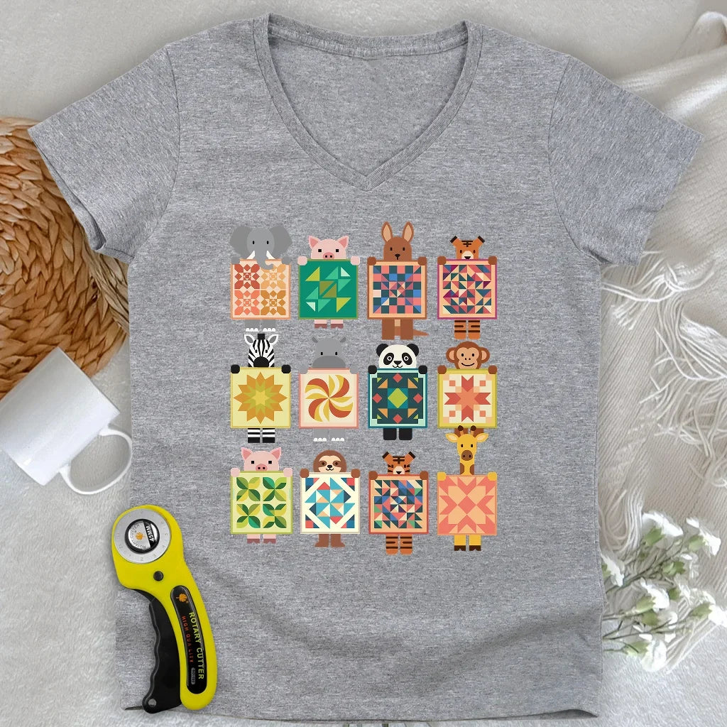 Woodland Patchwork Crew Lady V-neck