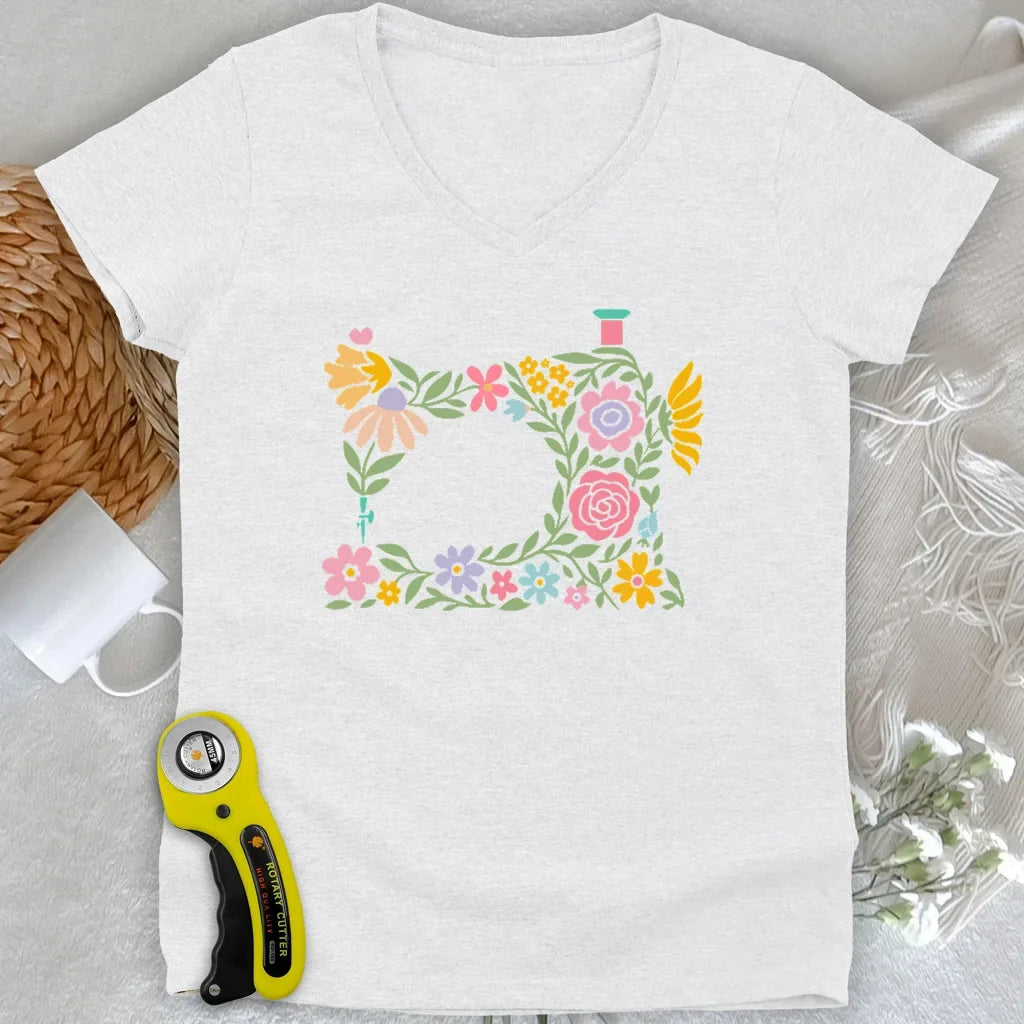 Abtract Flower Machine Lady V-neck