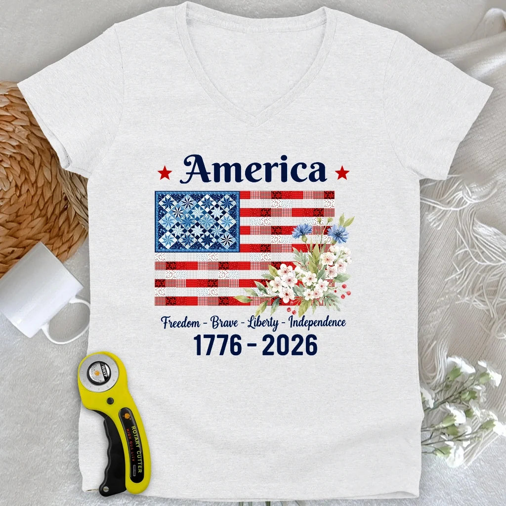 American Patchwork Bloom Lady V-neck