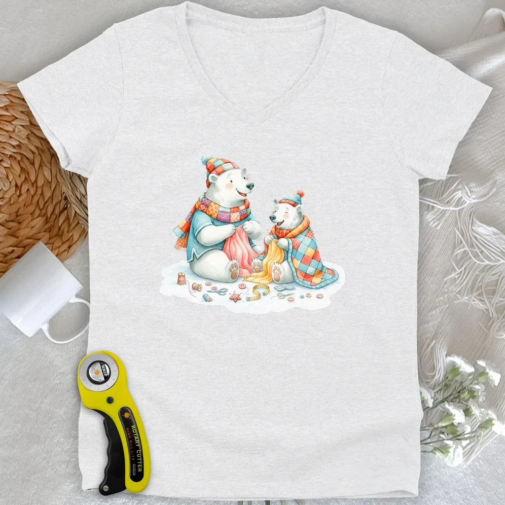 Beary Quilt Time Lady V-neck