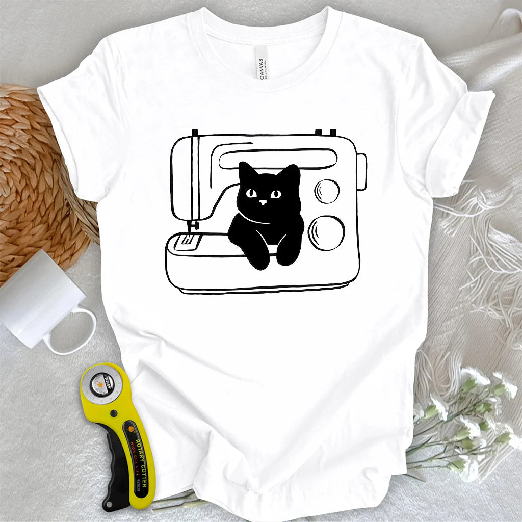 Black cat machine T-shirt