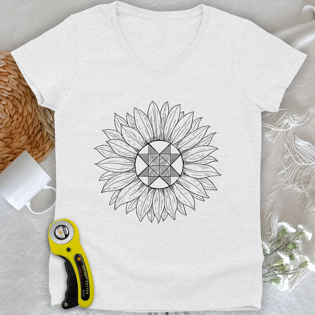 Block Sunflower Lady V-neck