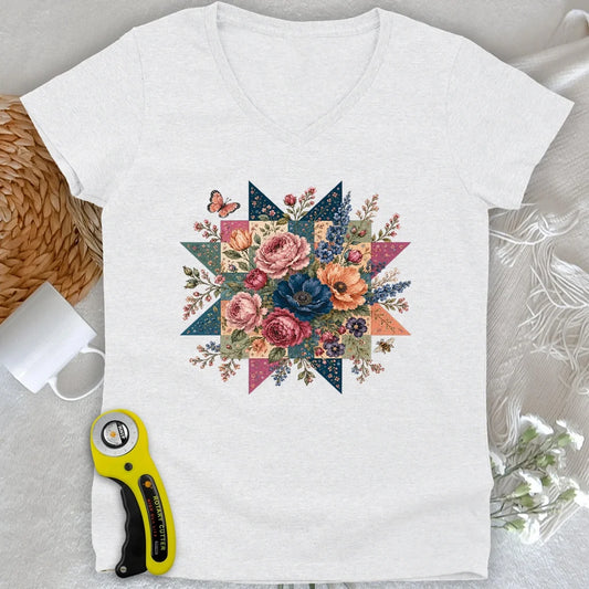 Blooming Patchwork Star Lady V-neck