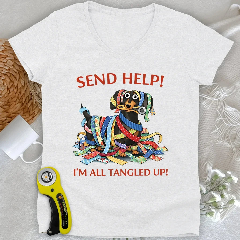 Fabric Strip Mess Lady V-neck