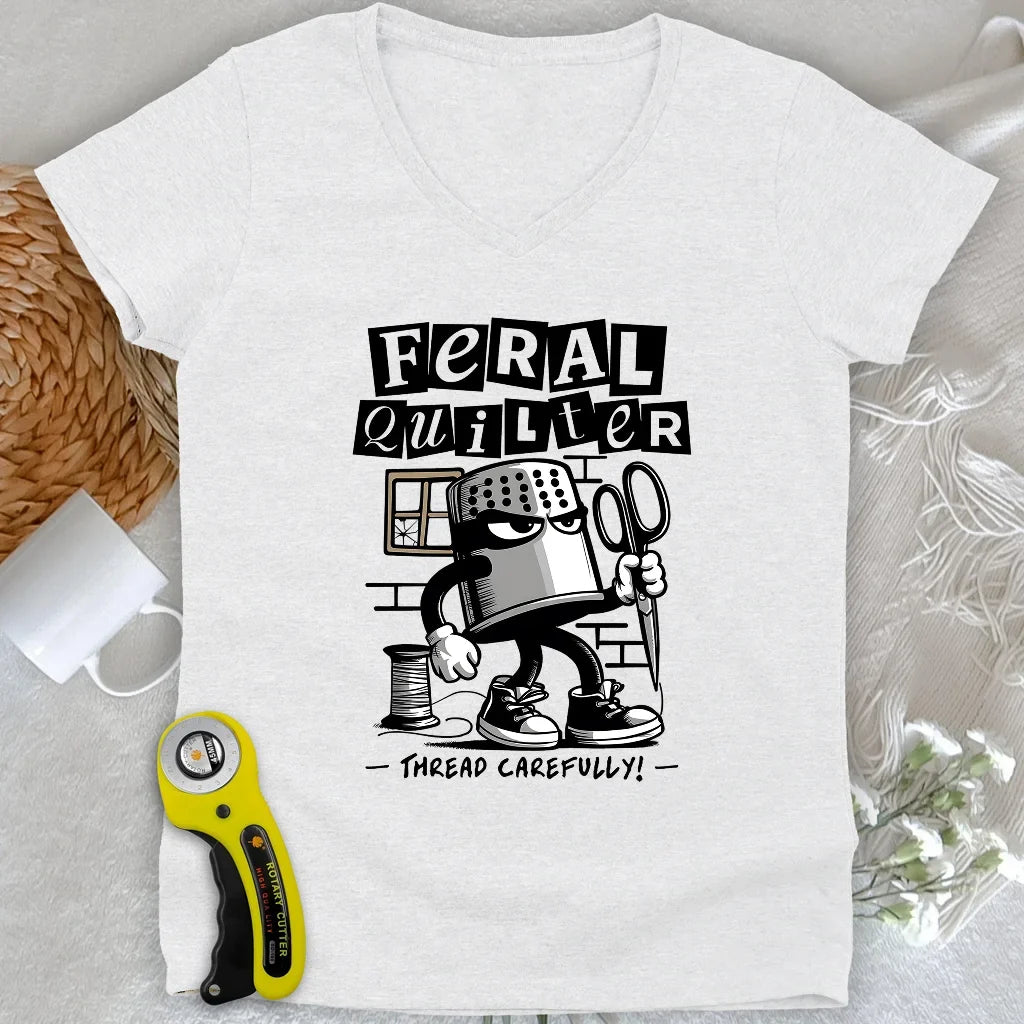 Feral Quilter Lady V-neck