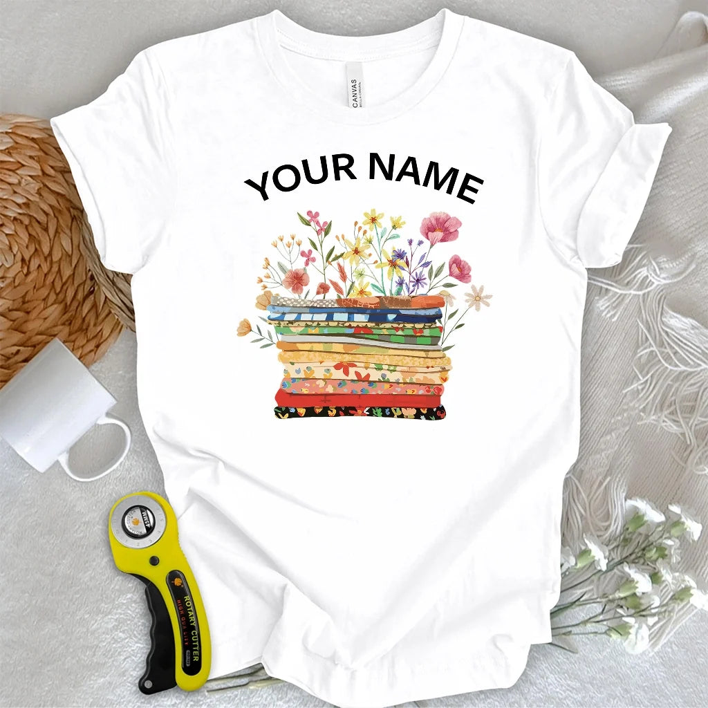 "Custom Name" Floral Fabric T-shirt