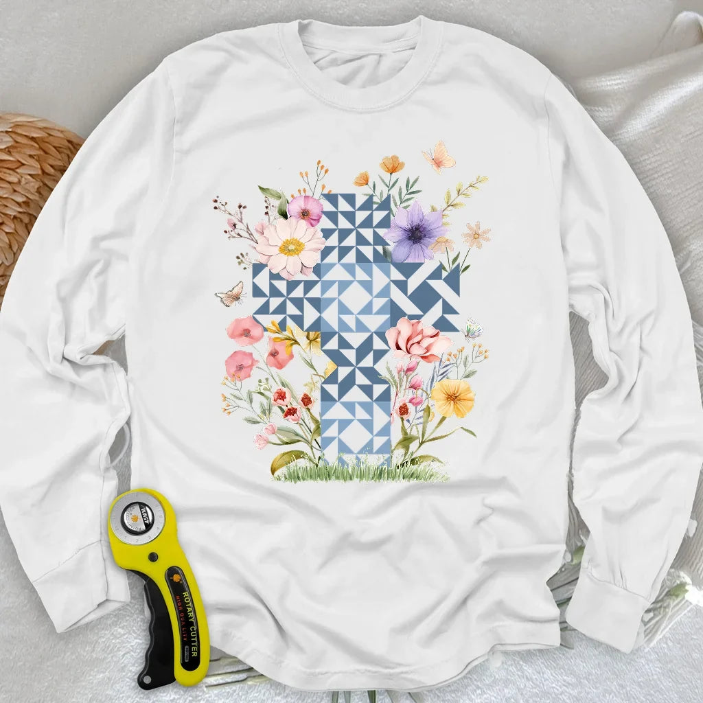 Floral Faith Quilt Long Sleeve T-shirt